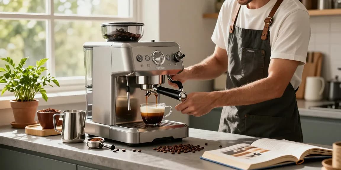 ROKOK88 alternatif espresso machine in a modern kitchen demonstrating espresso-making process.