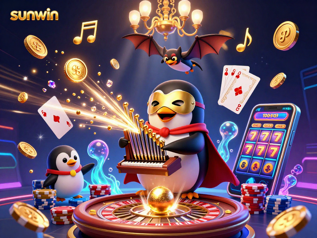 Engage with sunwin's thrilling experience as a penguin organist unleashes golden casino treasures.