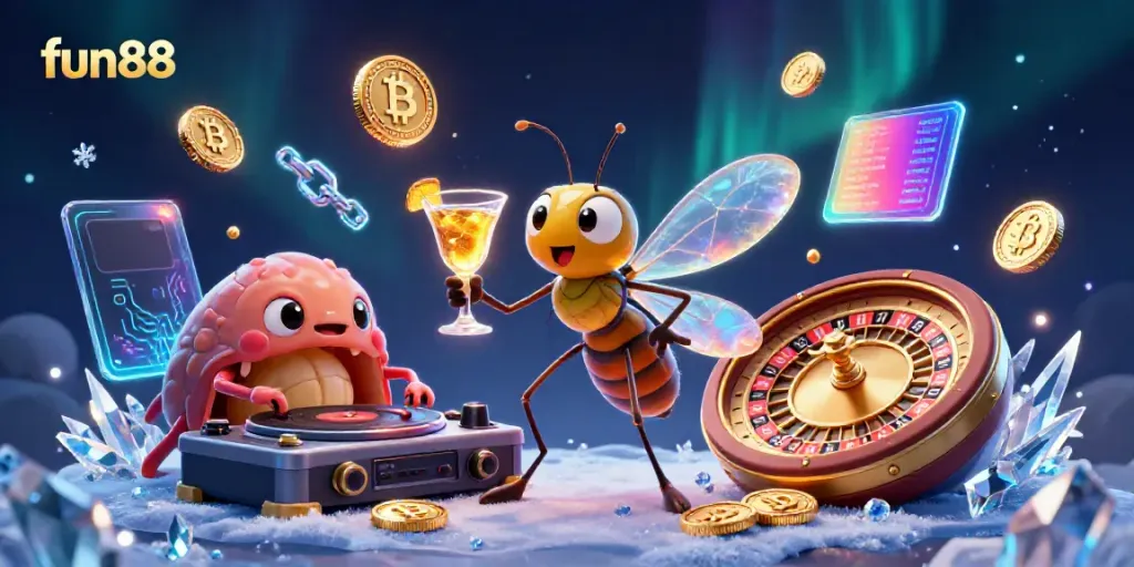 Experience fun88's vibrant gaming world with unique characters and elements in an engaging 3D casino scene.