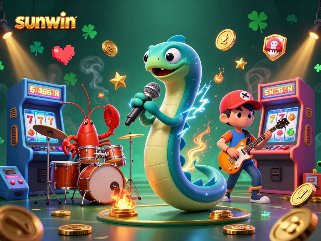Engage with sunwin slots through an electric eel DJ in an underwater casino.