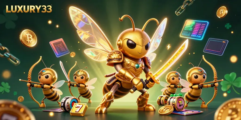 Memenangkan jackpot di LUXURY333 sambil bermain slot dengan karakter menarik dan elemen kripto