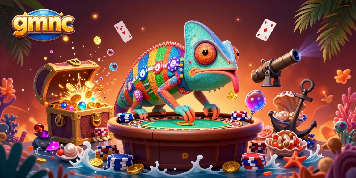 Experience the vibrant charm of gmnc with a chameleon casino owner snapping up golden coins.