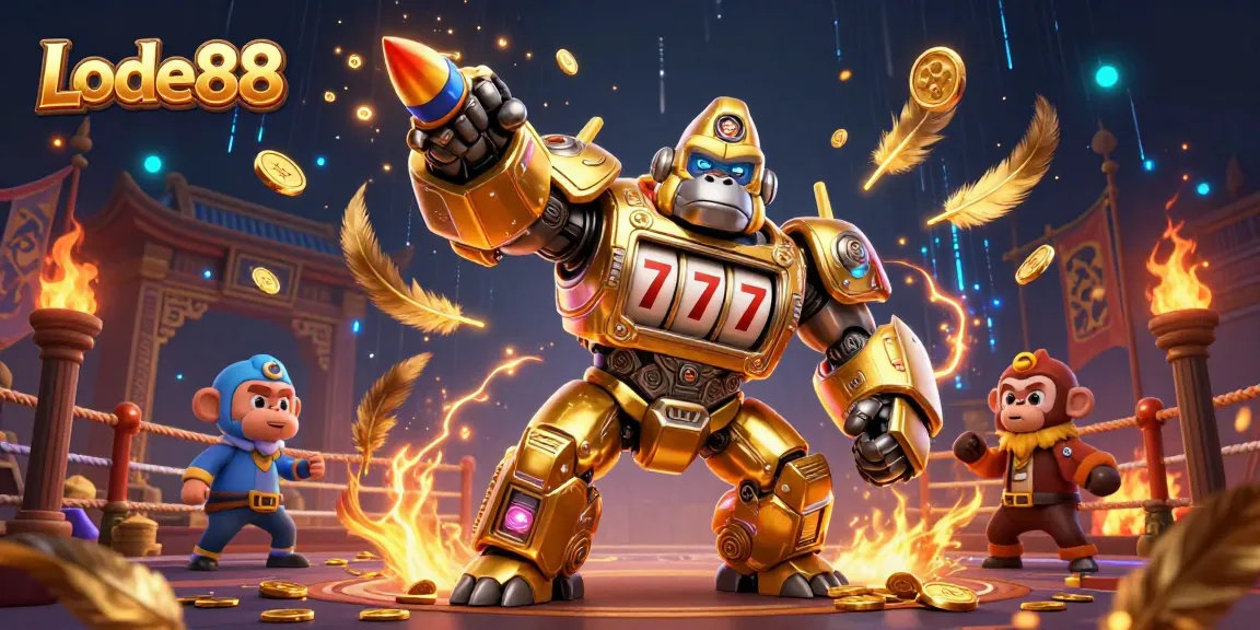 Lode88 reveals explosive gameplay with thrilling golden gorilla mech and dynamic slot elements.