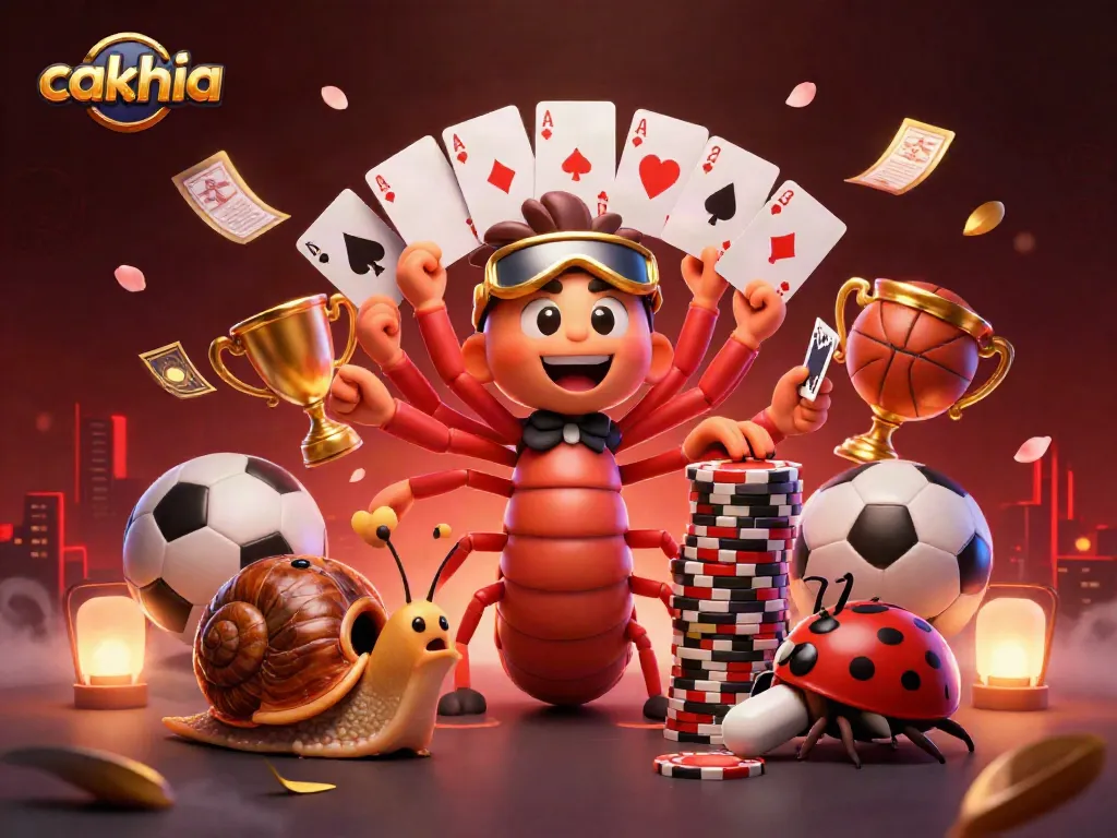 Cakhia sports betting action visual with a millipede dealer and high-roller snail promoting excitement