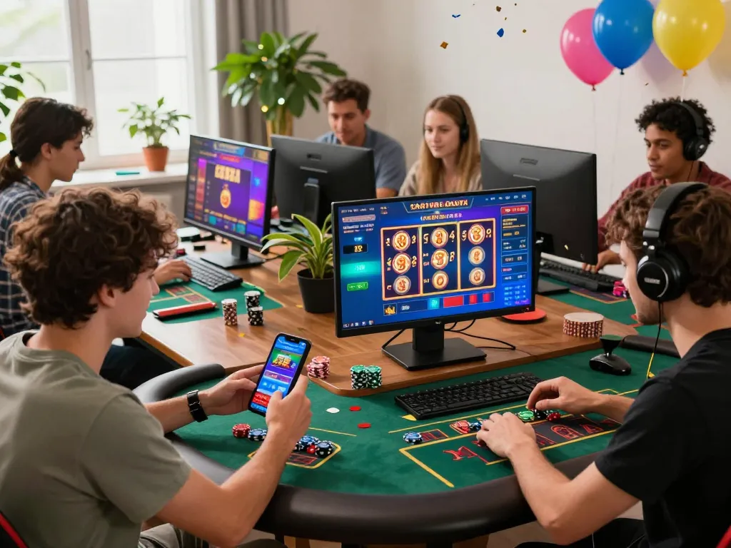 KO66 Khuyến Mãi highlights a lively online gaming experience with players enjoying live dealer interactions and vibrant slot games.