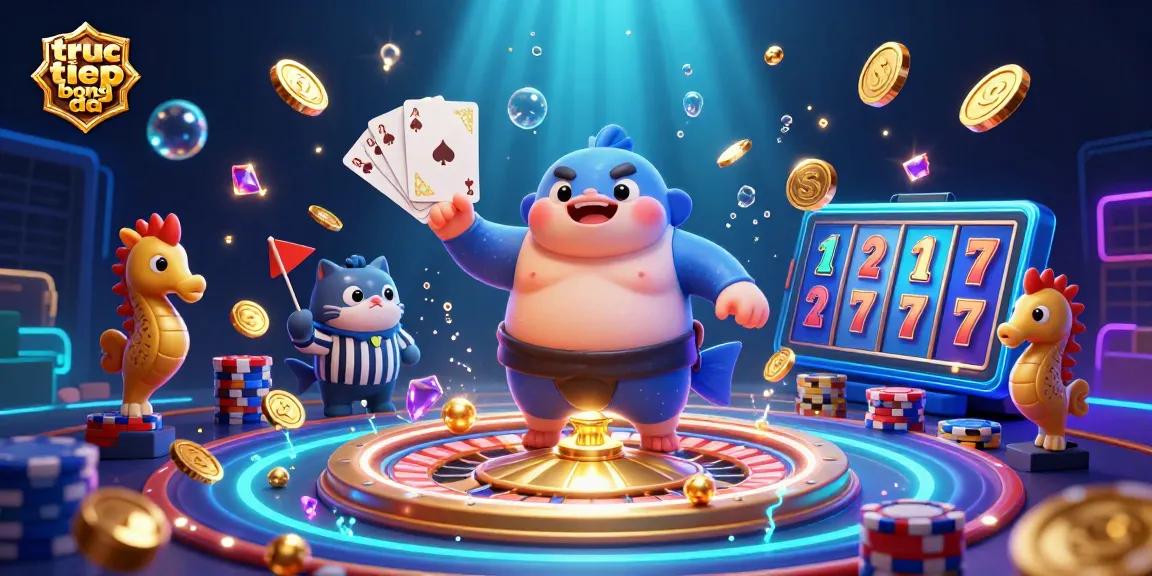 Bet on truc tiep bong da with exciting underwater casino elements featuring a blowfish, catfish referee, and vibrant action.