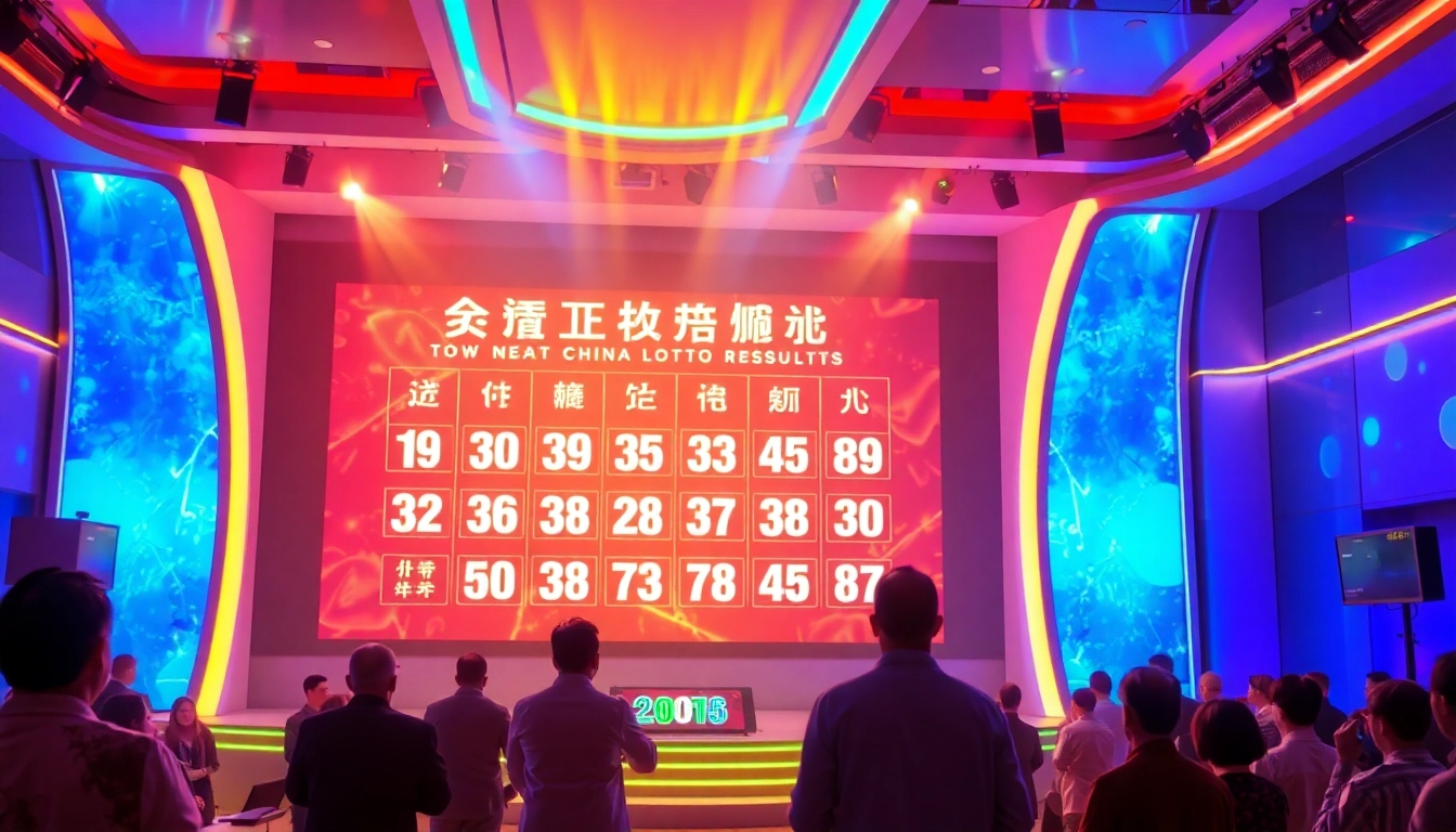 Real-time china lotto drawing with dynamic visuals and excited players observing the results