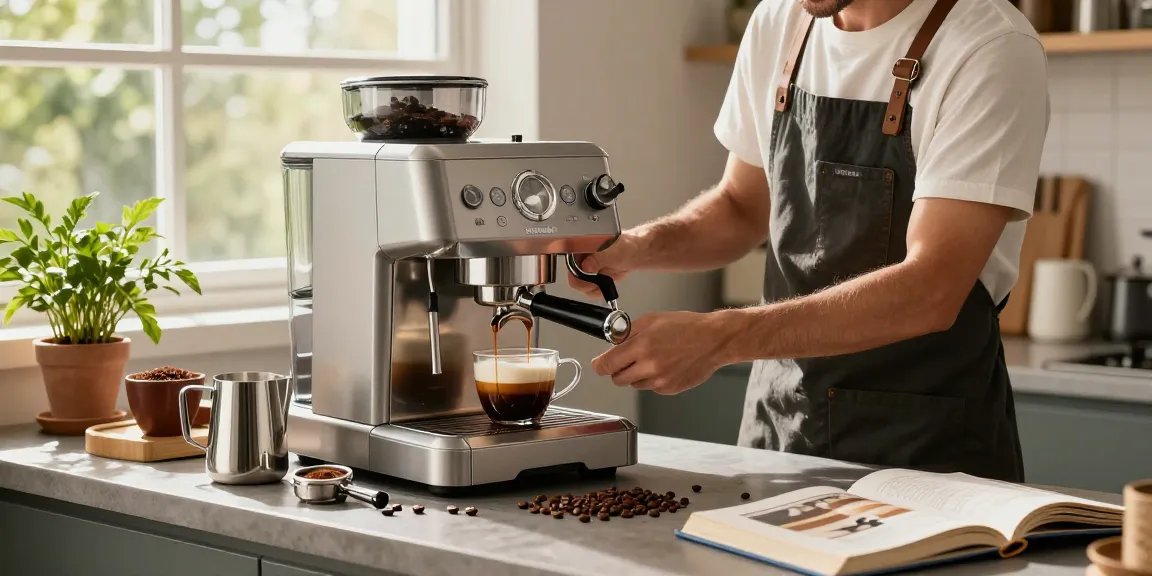 ROKOK88 alternatif espresso machine in a modern kitchen demonstrating espresso-making process.