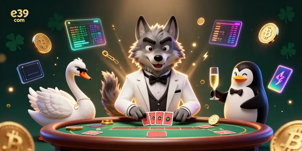 Experience gaming thrills with e39 com at a lively baccarat table with charming characters.