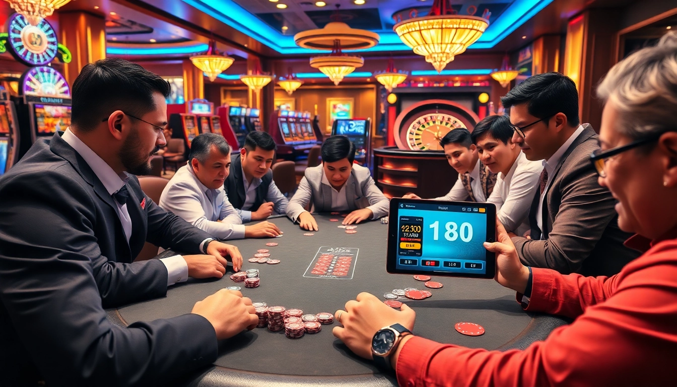Experience the excitement of the ku88 app in this vibrant casino scene with poker action.