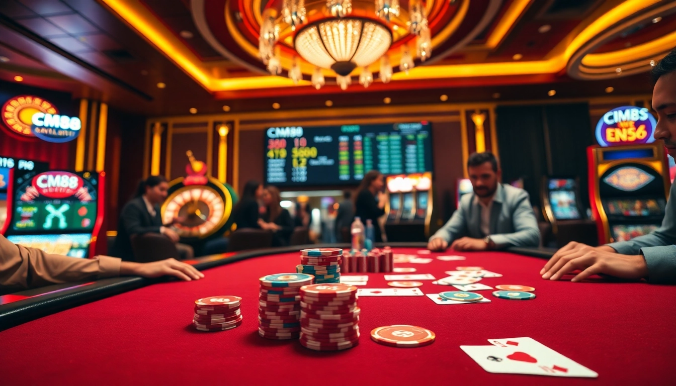 Experience thrilling gaming at CM88 with vibrant poker and slot machines.