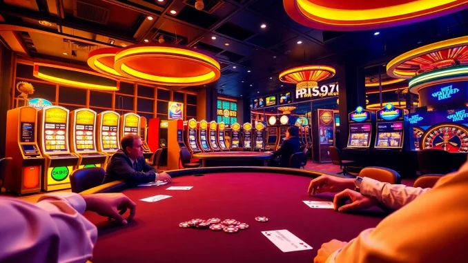 Exciting gambling atmosphere at the casino highlighting Link mới nhất ps99 with vibrant tables and players.