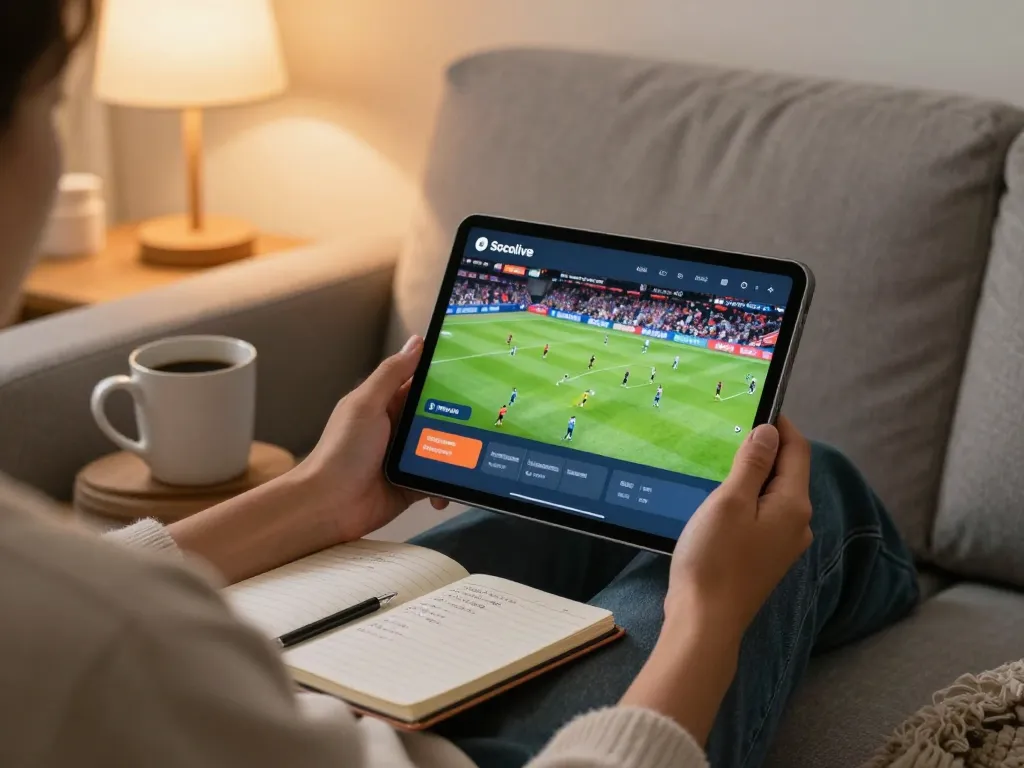 Socolive offers an engaging online soccer streaming experience with vivid graphics in a cozy home setup