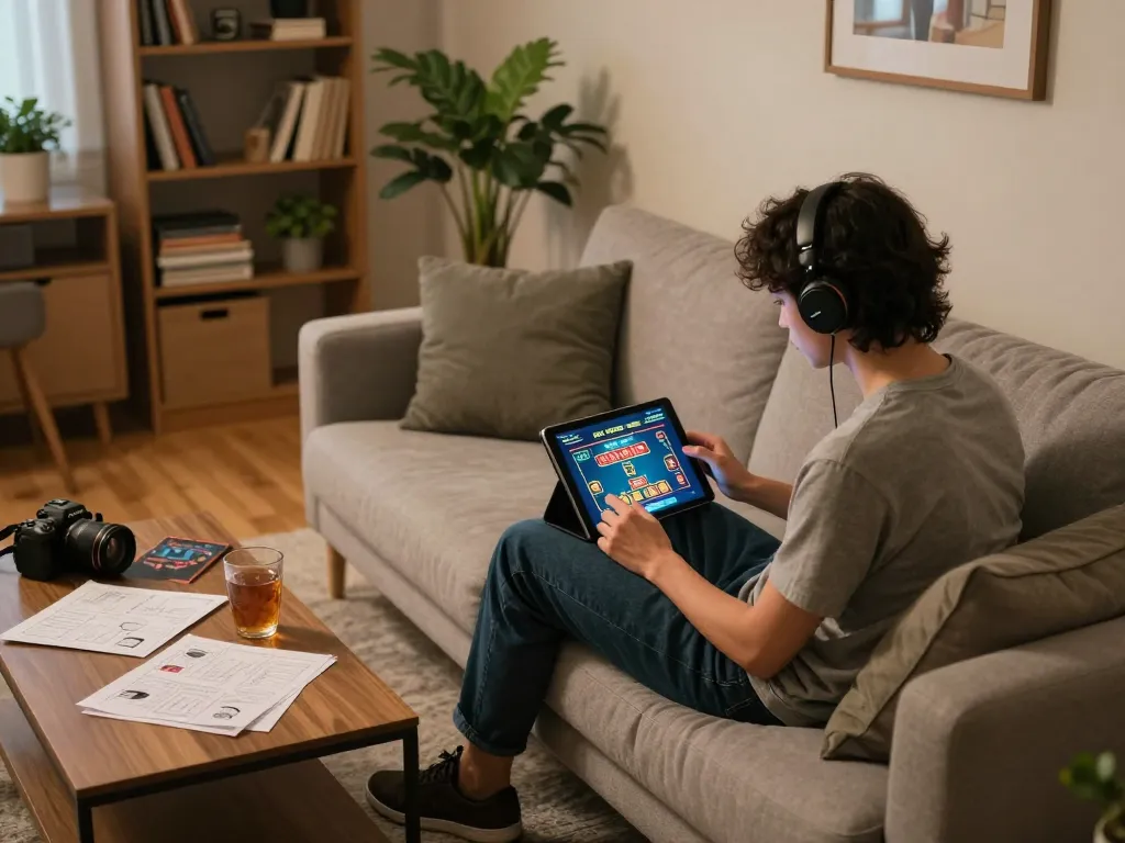 C168 player enjoying online casino game with tablet while following betting strategy notes