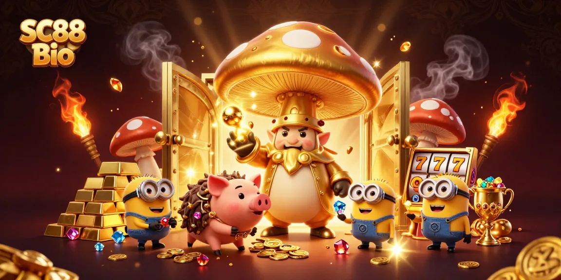 Experience thrilling gameplay with SC88 Bio in this vibrant, rich casino scene illustration.