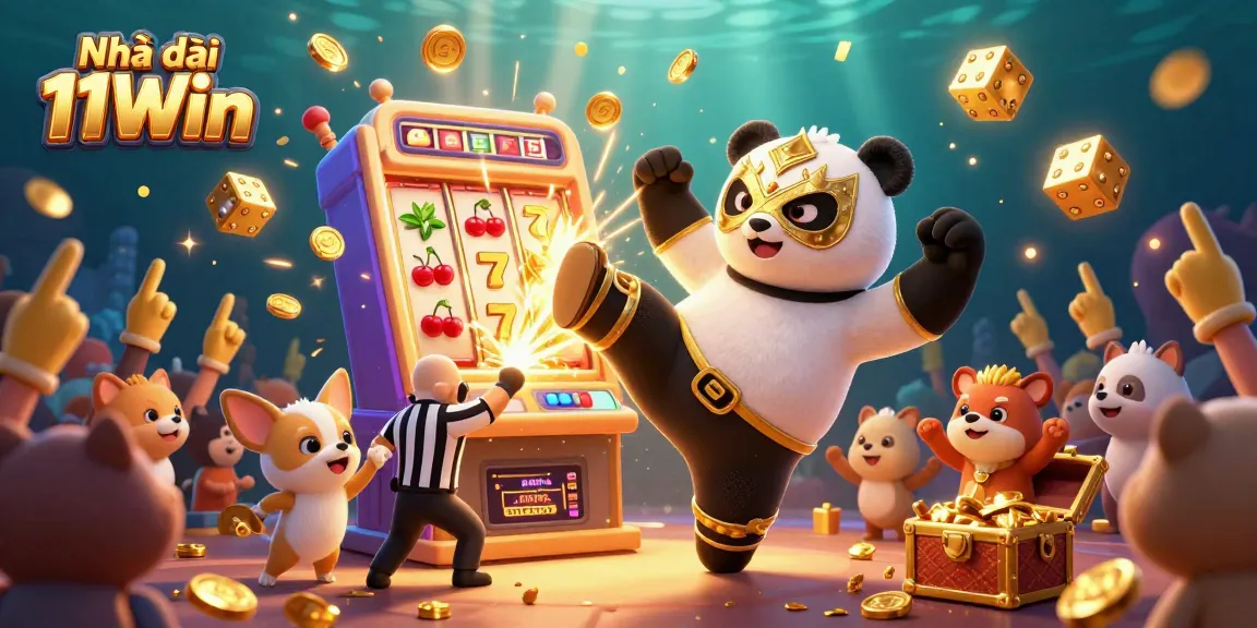 Experience thrilling fun with Nhà cái 11Win through a dynamic slot game scene showcasing vibrant characters and winning elements.